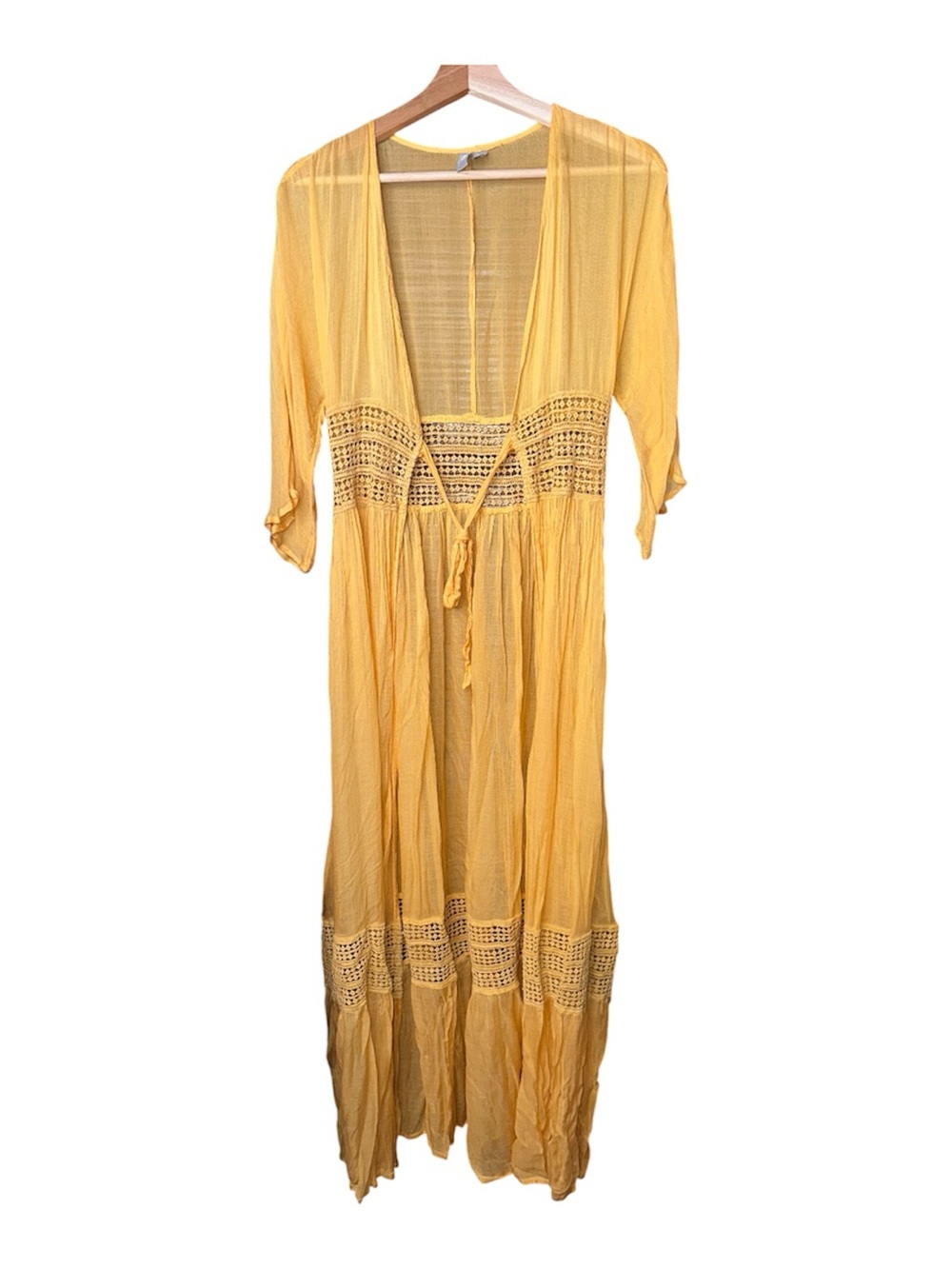 Sheer Yellow Crochet Trim Beach Cover-Up